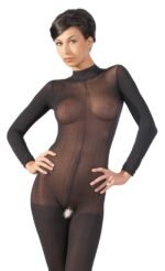 Mandy Mystery - Hel Catsuit Sort med Skrittåpning