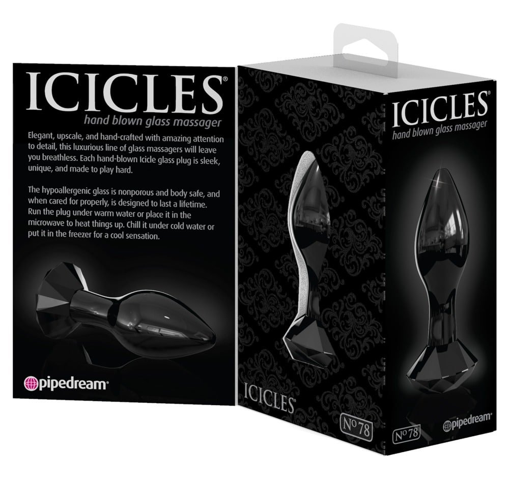 ICICLES No.78 - Sort Buttplug av Glass med Diamant