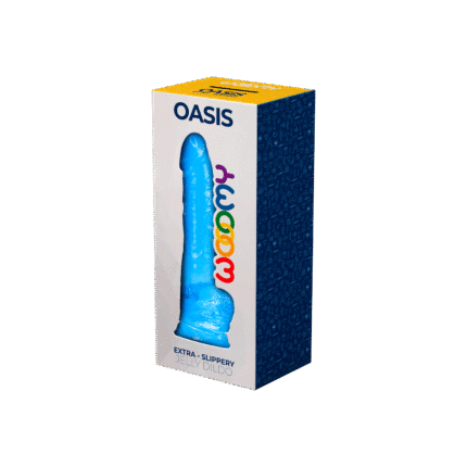 Woomy - Oasis - Blå dildo med pung og sugekopp