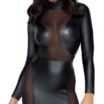 Cottelli Collection - Tettsittende Wetlook Minikjole med ermer