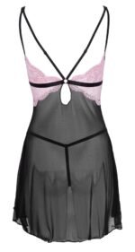 Cottelli Collection - Babydoll med blondeoverdel - Rosa/Sort