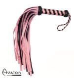 Avalon - HEIR - Rosa og Sort Flogger med 36 Haler i Semsket Lær