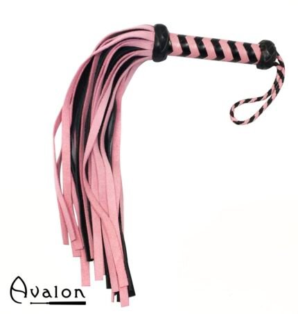 Avalon - HEIR - Rosa og Sort Flogger med 36 Haler i Semsket Lær