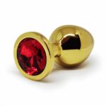 BQS - Buttplug i gullfarget metall med Krystall - Rød - Medium