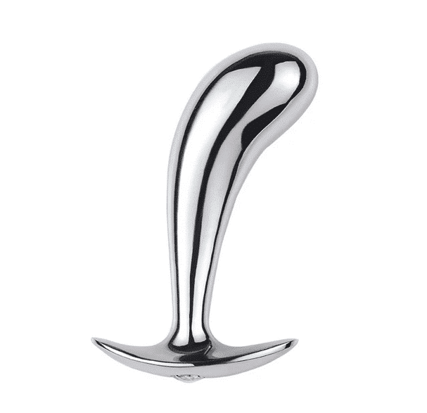 BQS - Metallbuttplug med avlang stopper - Bøyd tupp - Medium
