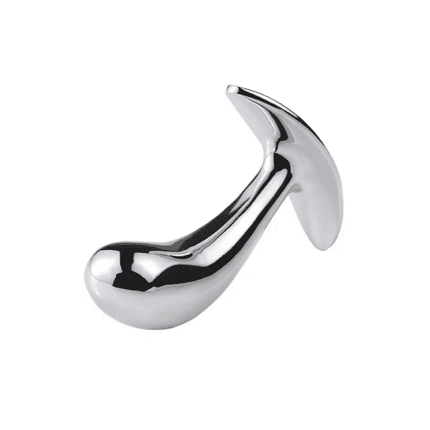 BQS - Metallbuttplug med avlang stopper - Bøyd tupp - Medium
