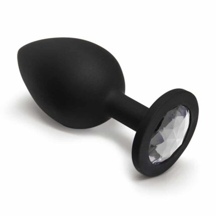 BQS - Sort Silikonbuttplug med Krystall - Klar - Small