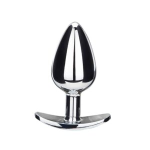 BQS - Metallbuttplug med avlang stopper - Rød Krystall - Small