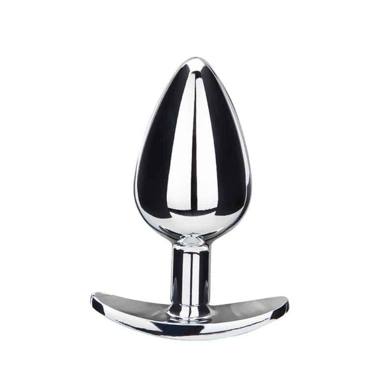 BQS - Metallbuttplug med avlang stopper - Rød Krystall - Small