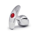 BQS - Metallbuttplug med avlang stopper - Rød Krystall - Small