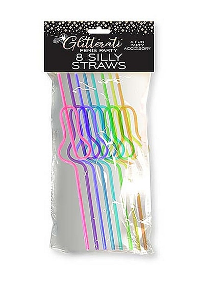 LITTLE GENIE  -  Penisformede sugerør i farger 8 pk