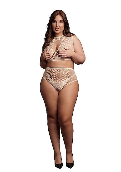 Le Desir - Key-Hole Fishnet Undertøysett - 2XL-4XL - Beige