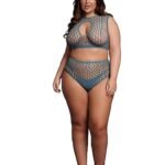 Le Desir - Key-Hole Fishnet Undertøysett - 2XL-4XL - Blå 