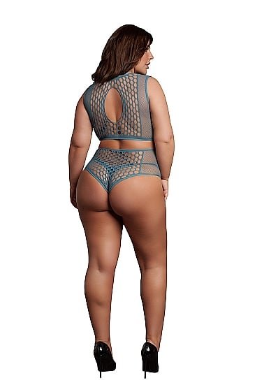 Le Desir - Key-Hole Fishnet Undertøysett - 2XL-4XL - Blå
