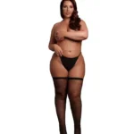 Le desir - Nettingstrømper med glitter i gull - Queen Size (XL-4XL)