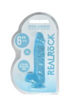 Realrock – Crystal Clear – Realistisk Dildo med Pung – Blå - 15 cm