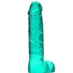 Realrock – Crystal Clear – Dildo med pung og sugekopp – Grønn - 21 cm