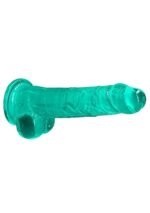 Realrock – Crystal Clear – Dildo med pung og sugekopp – Grønn - 21 cm