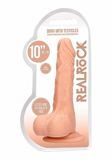 RealRock - Dildo med pung - 10" / 27 cm - Lys hudfarge