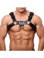 Red Leather - Bulldog Harness i sort lær med sorte detaljer - L/XL