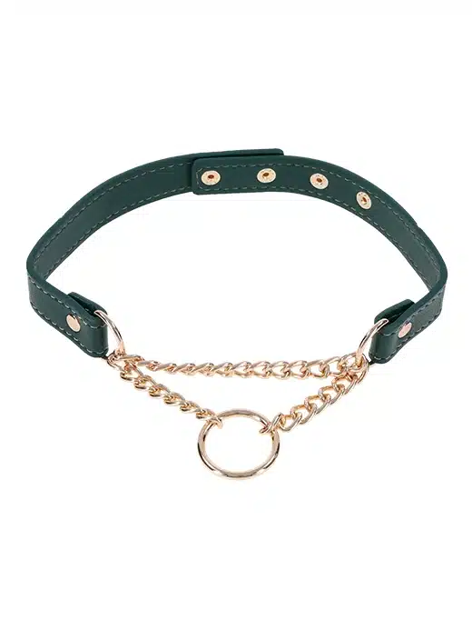 830722-collar-leather-choker-strupebaand-06 Sex and Mischief - Grønn Collar med Gulldetaljer - Bilde 1
