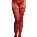 Le Desir - Suspender Pantyhose av netting og rhinestones - Rød