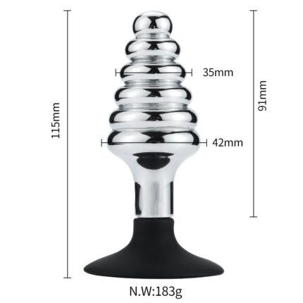 Buttplug i Metall med Riller og Sugekopp